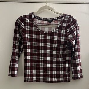 Forever 21 Burgundy and White Plaid Long Sleeve Tee